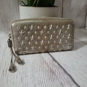 Jimmy Choo Nellie Star Studded Leather Zip Around Long Wallet